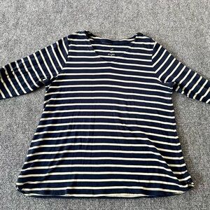 J. Jill Navy and Cream Striped 3/4 Sleeve Top 100% Pima Cotton